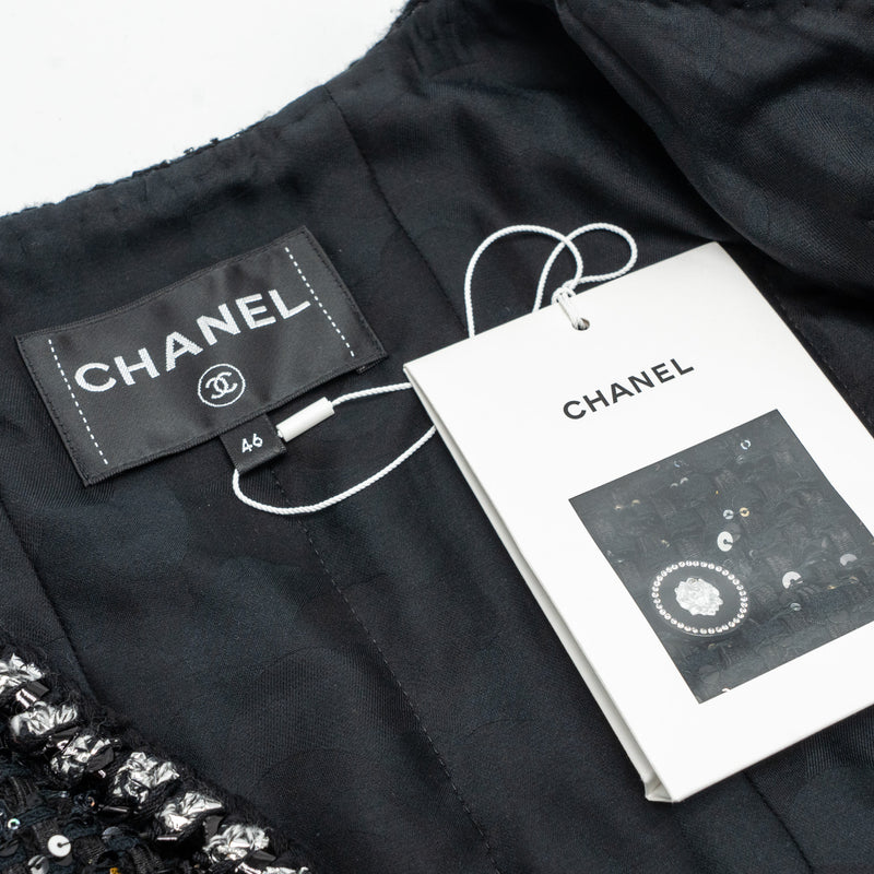 Chanel size 46 22p Jacket cotton/metal polyester black/silver