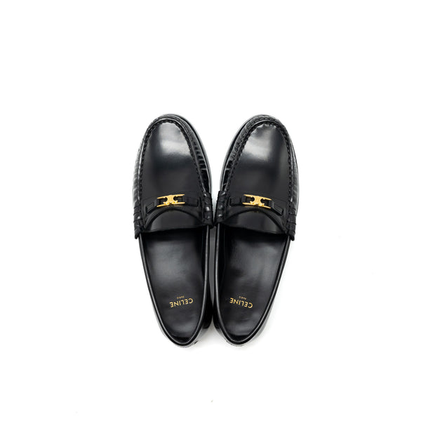 Celine Size 37 Luco Triomphe Loafer Calfskin Black GHW