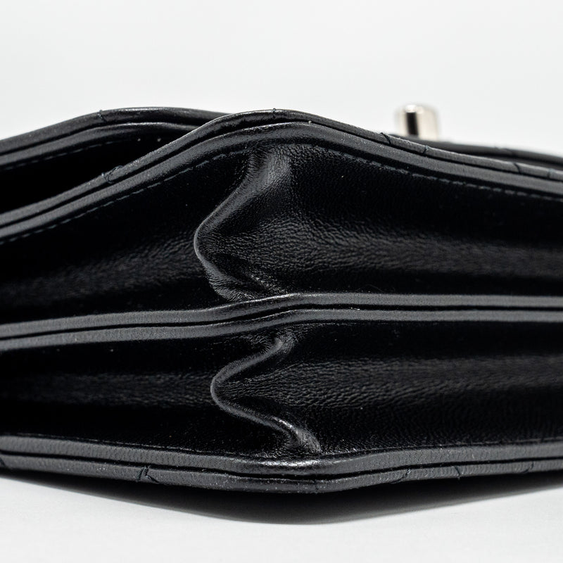 Chanel Top Handle Mini Wallet On Chain Flap Bag Lambskin Black SHW (Microchip)
