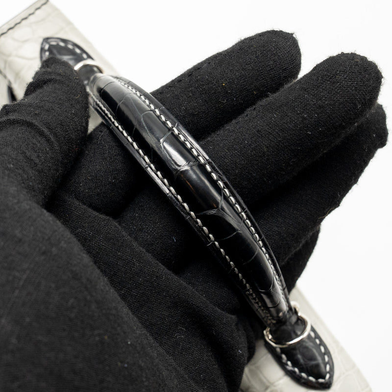 Hermes Mini Kelly II Alligator Mississippiensis Matt Gris Perle / black SHW stamp B