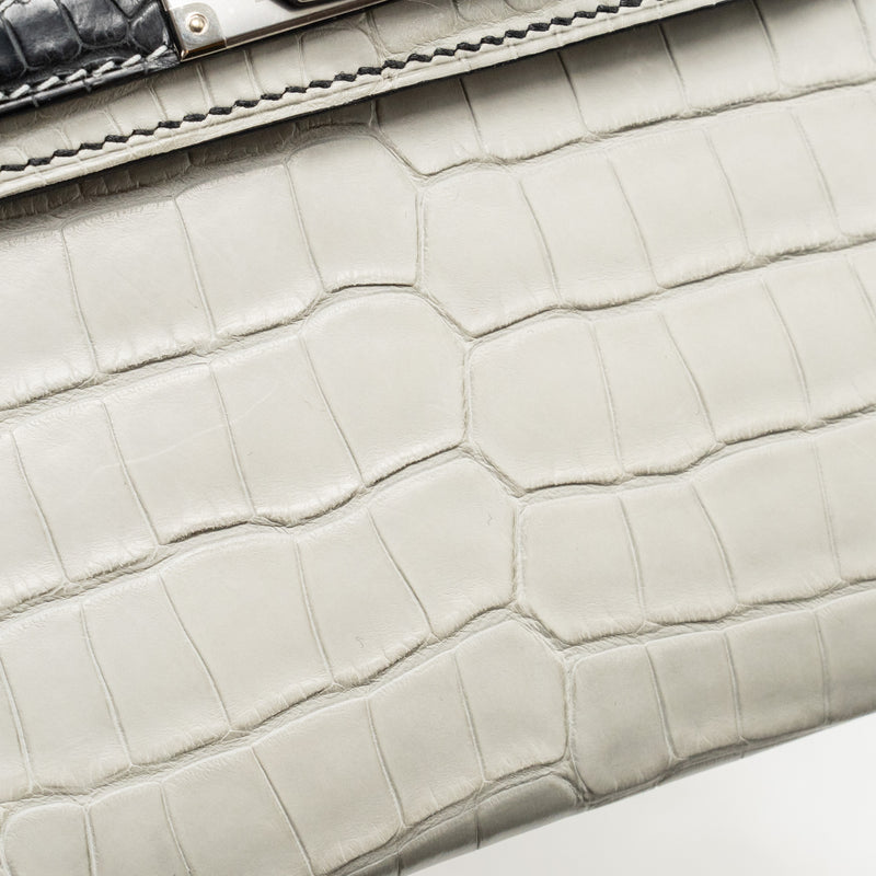 Hermes Mini Kelly II Alligator Mississippiensis Matt Gris Perle / black SHW stamp B