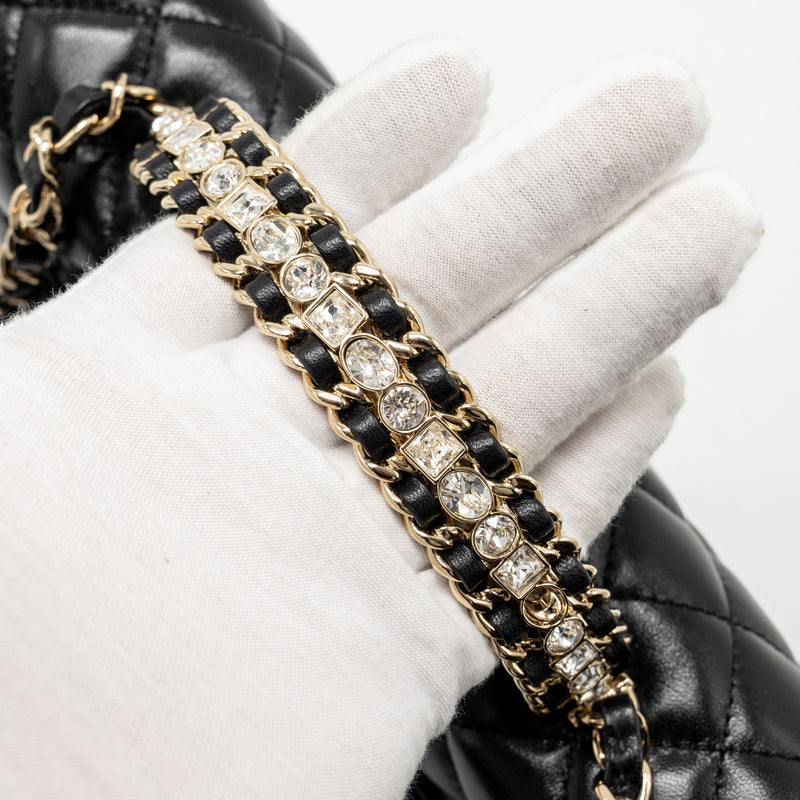 Chanel 23a Crystal Top Handle Flap Bag Shiny Lambskin Black LGHW(microchip)