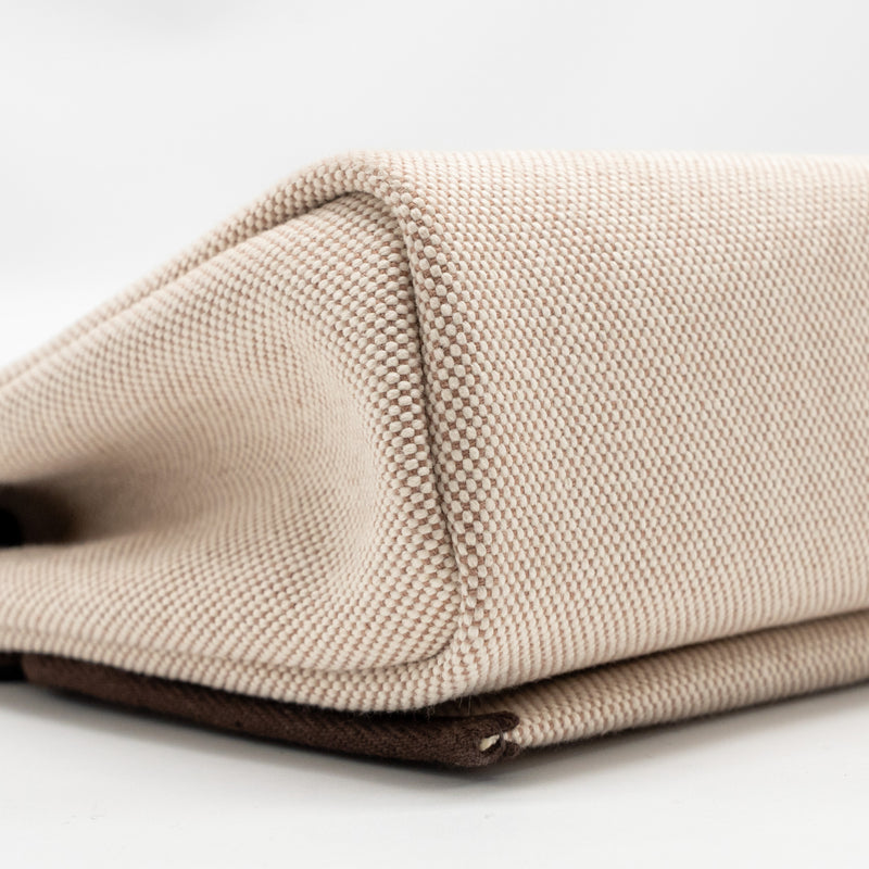 Hermes Herbag Mini Canvas/Hunter Leather Ecru-Beige/Ebene GHW Stamp W