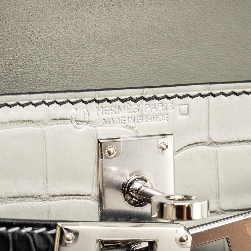 Hermes Mini Kelly II Alligator Mississippiensis Matt Gris Perle / black SHW stamp B