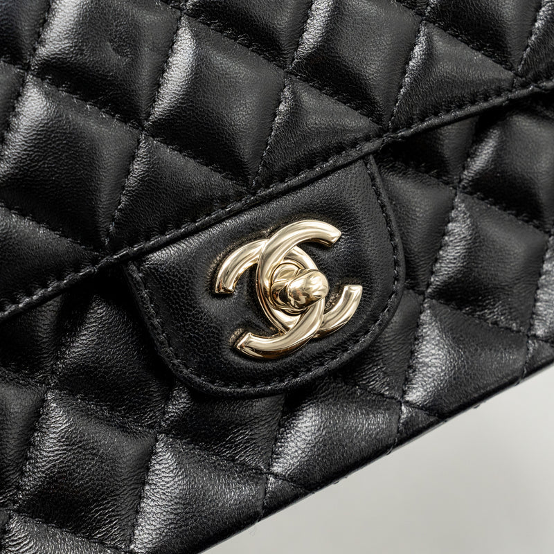Chanel 23a Crystal Top Handle Flap Bag Shiny Lambskin Black LGHW(microchip)