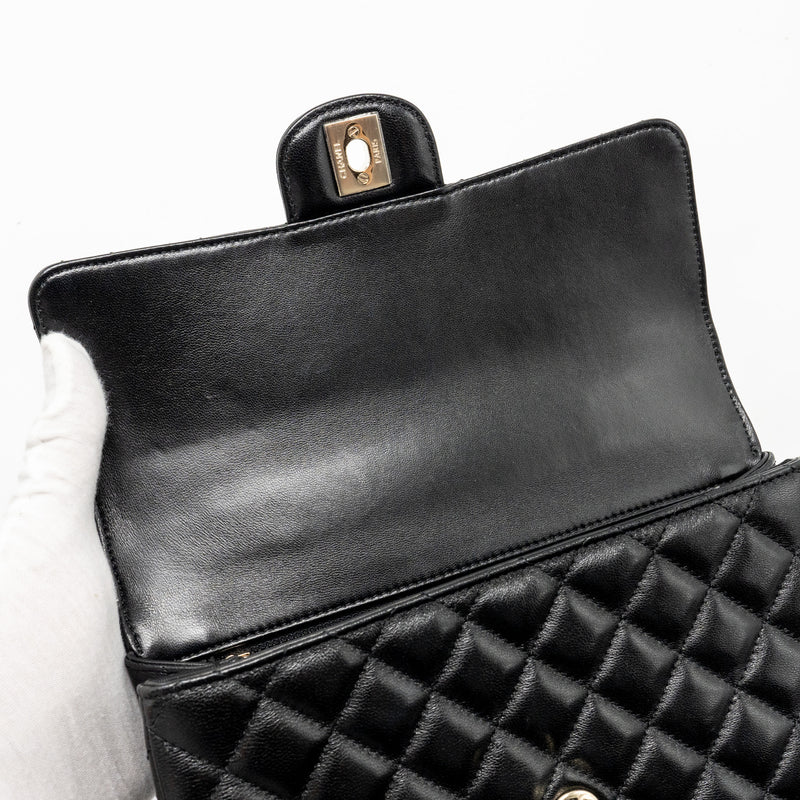 Chanel 23a Crystal Top Handle Flap Bag Shiny Lambskin Black LGHW(microchip)