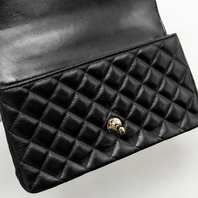Chanel 23a Crystal Top Handle Flap Bag Shiny Lambskin Black LGHW(microchip)