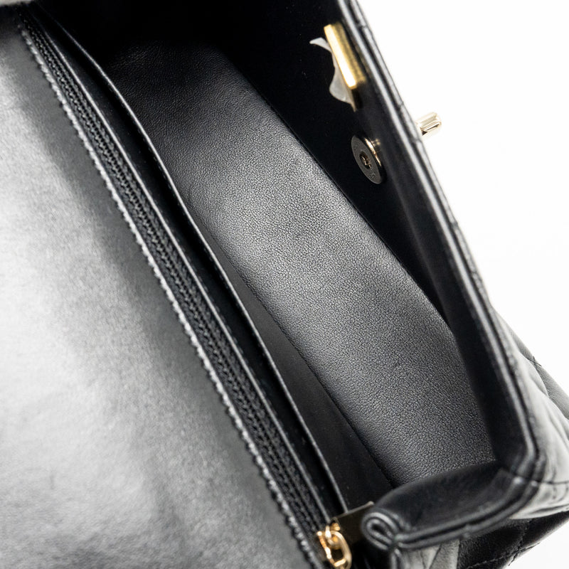 Chanel 23a Crystal Top Handle Flap Bag Shiny Lambskin Black LGHW(microchip)