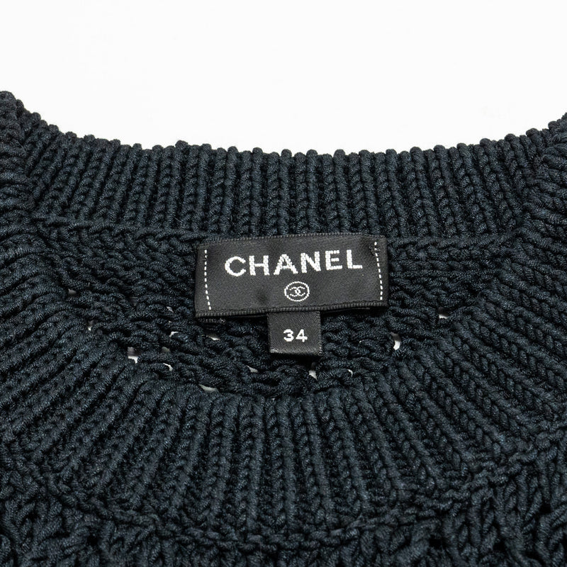 Chanel 22C Size 34 Cropped Pullover and Knit Pants Silk/Cotton Black/White (Sell in a set)