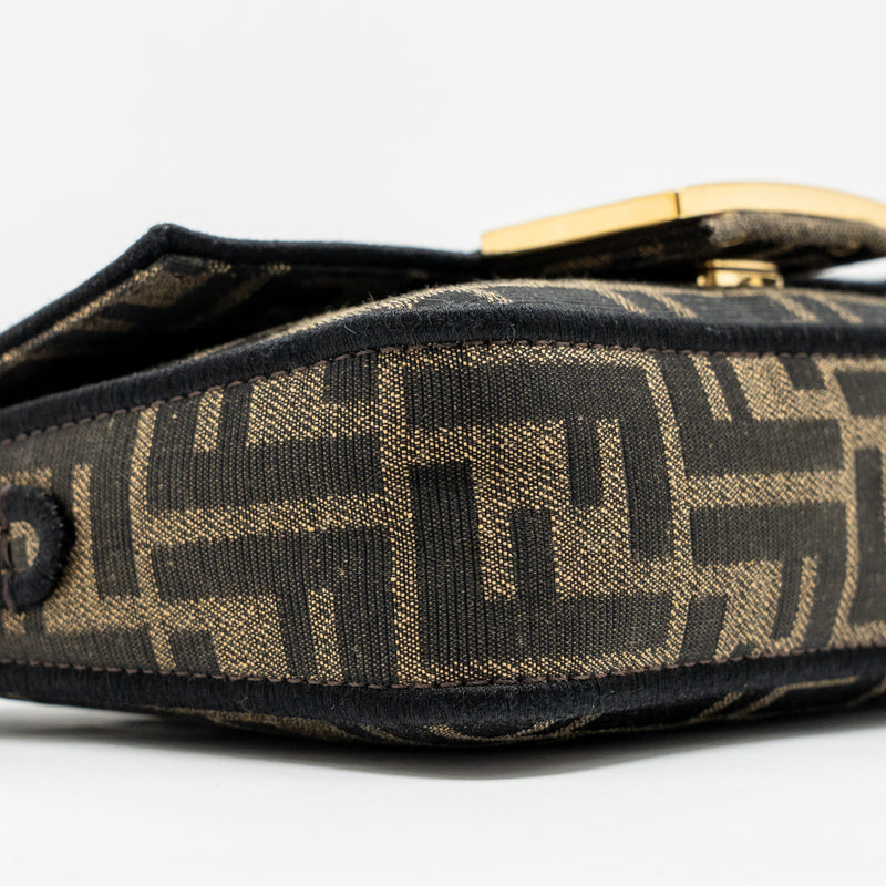 Fendi Mini Baguette FF Jacquard canvas brown GHW