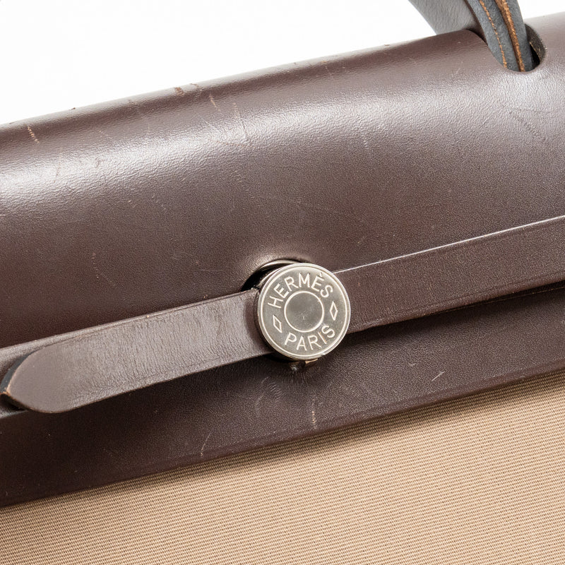 Hermes Herbag Zip 39 Canvas/Hunter Leather Etoupe/Ebene SHW Stamp X