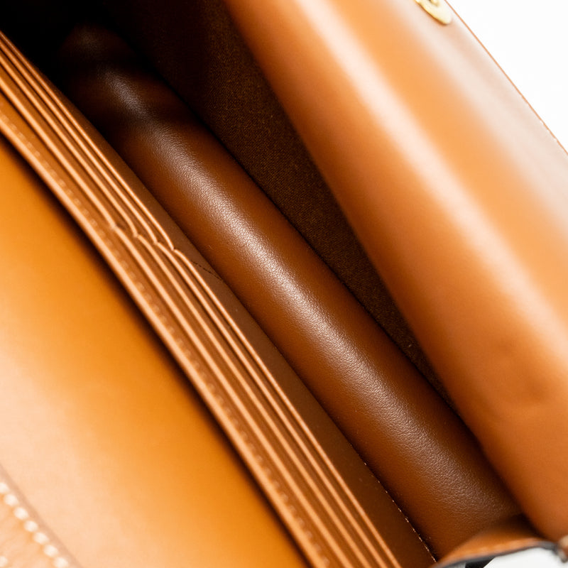 Celine Wallet On Strap Triomphe Canvas / Smooth Lambskin Tan GHW
