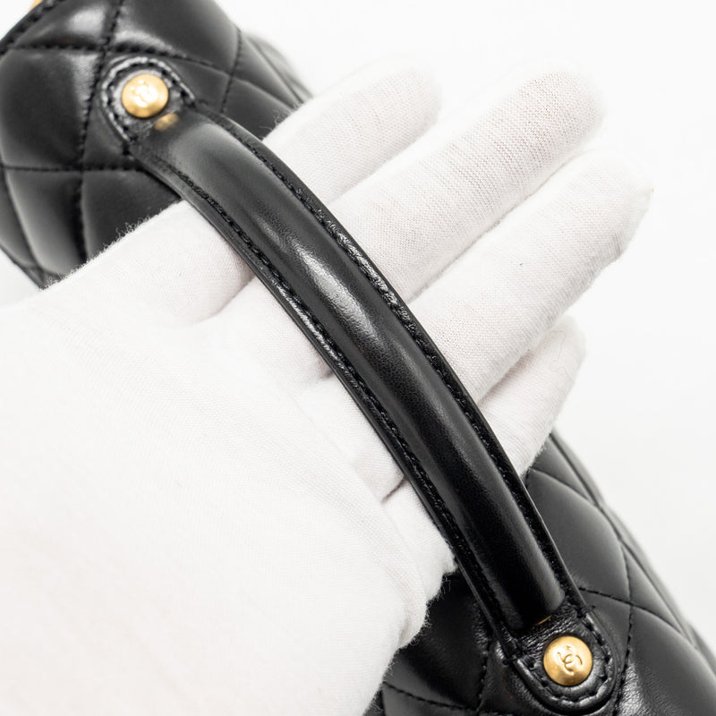 Chanel 25p Top Handle Flap Bag Shiny Lambskin Black GHW(microchip)