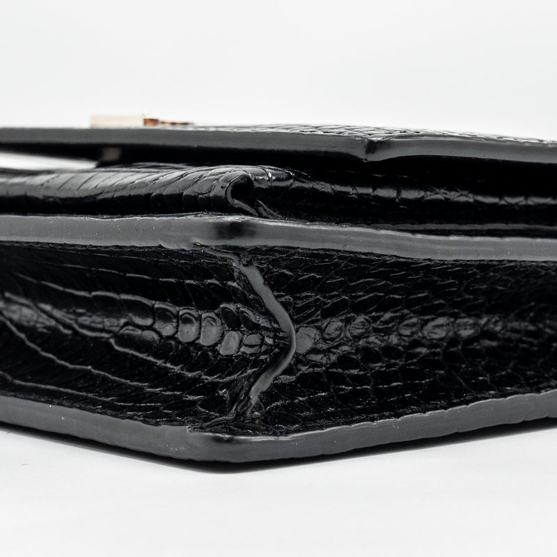 Saint Laurent/YSL Sunset Bag Croc-Embossed Calfskin Black SHW