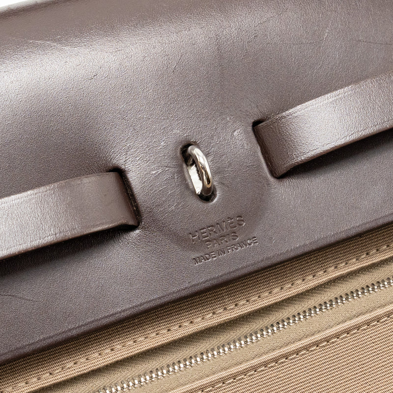 Hermes Herbag Zip 39 Canvas/Hunter Leather Etoupe/Ebene SHW Stamp X