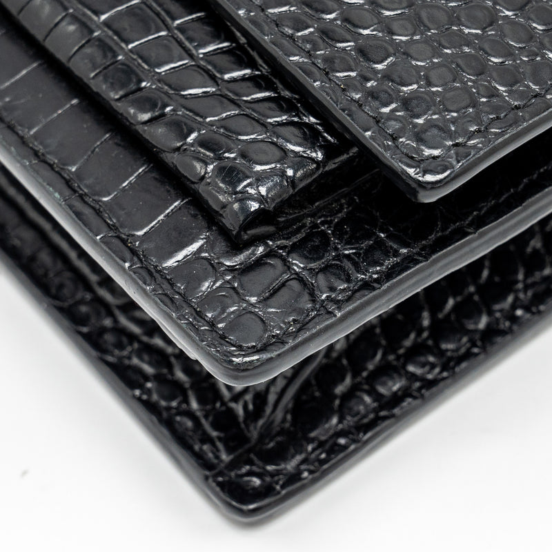 Saint Laurent/YSL Sunset Bag Croc-Embossed Calfskin Black SHW