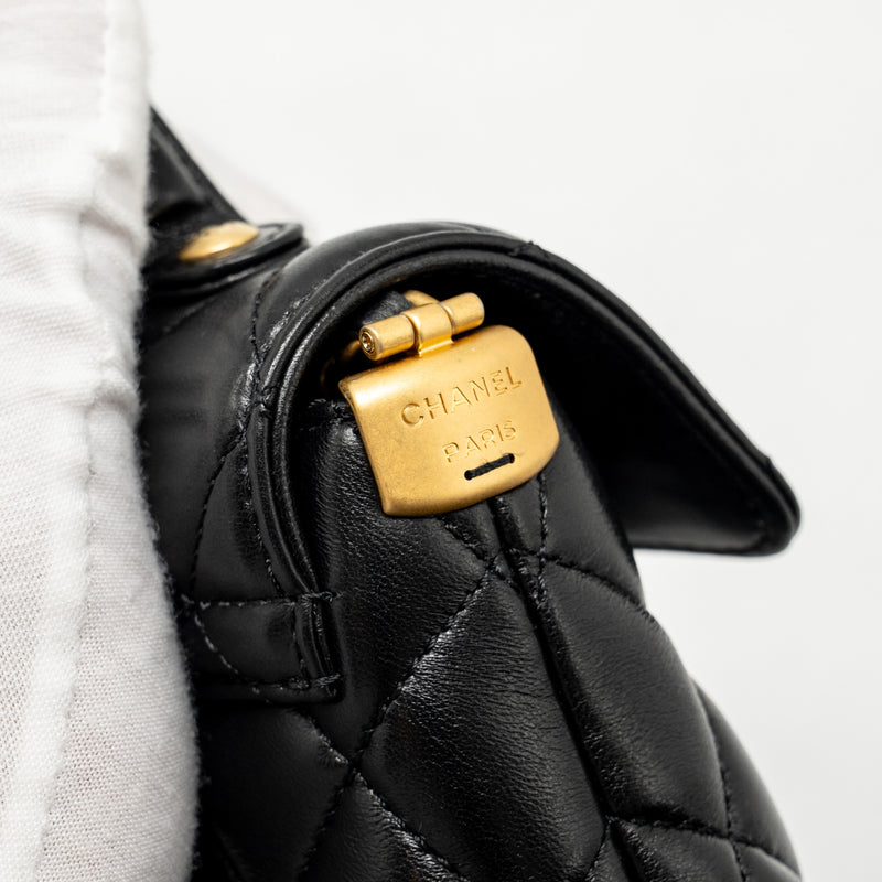 Chanel 25p Top Handle Flap Bag Shiny Lambskin Black GHW(microchip)