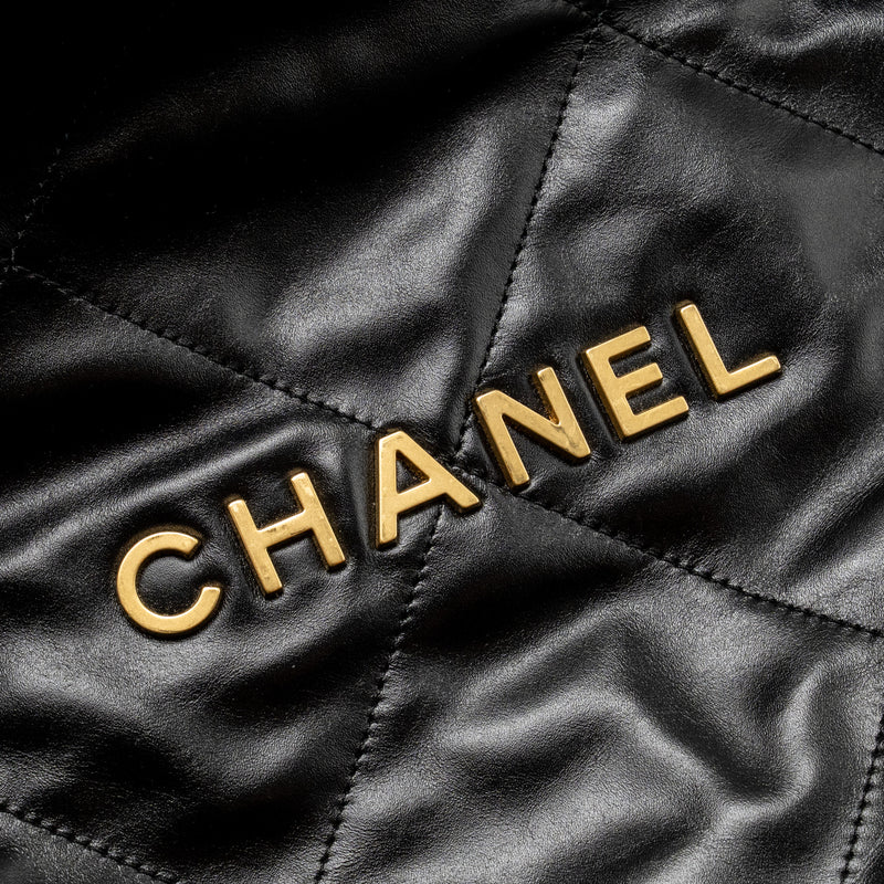 CHANEL Medium 22 Bag Shiny Calfskin Black GHW (Microchip)