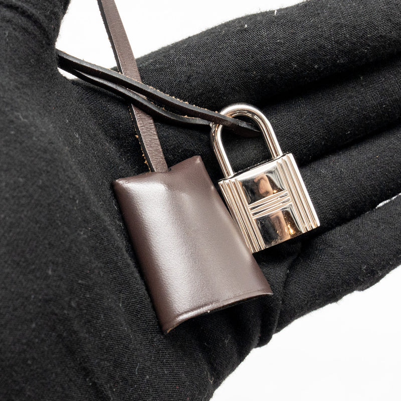Hermes Herbag Zip 39 Canvas/Hunter Leather Etoupe/Ebene SHW Stamp X