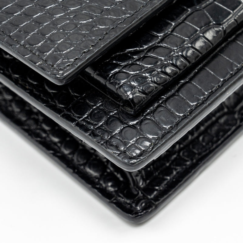 Saint Laurent/YSL Sunset Bag Croc-Embossed Calfskin Black SHW