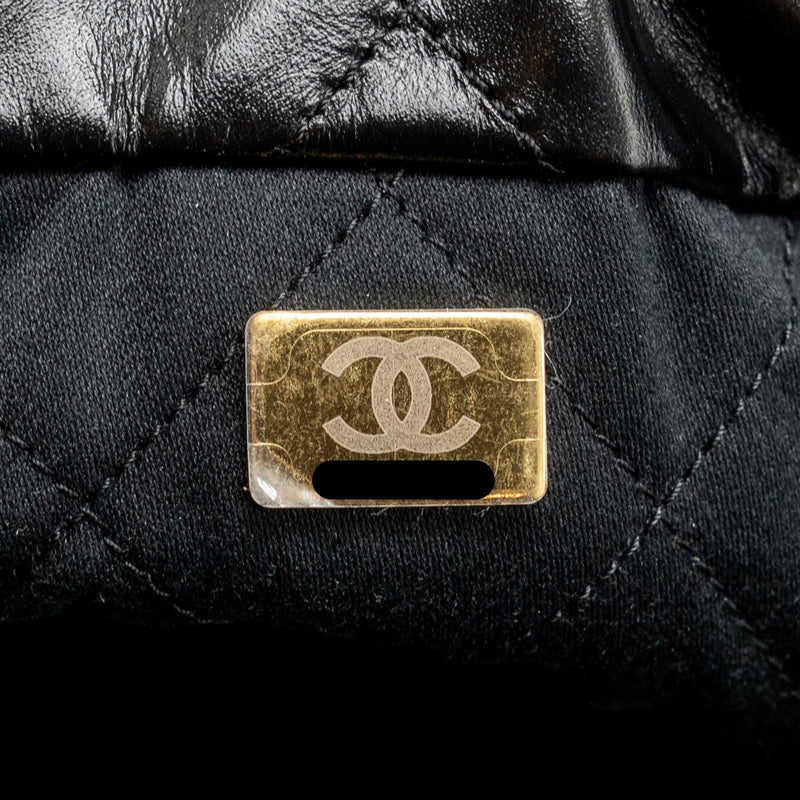 CHANEL Medium 22 Bag Shiny Calfskin Black GHW (Microchip)