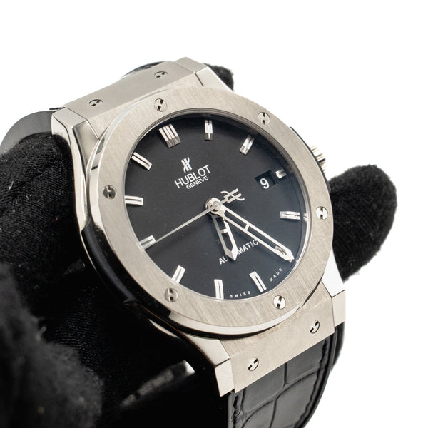 Hublot Classic Fusion 45mm titanium watch black dial model: 511.NX.1170.RX