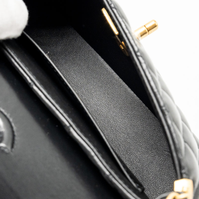Chanel 25p Top Handle Flap Bag Shiny Lambskin Black GHW(microchip)