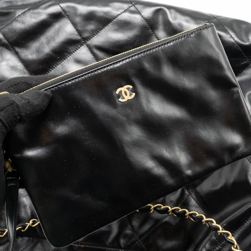 CHANEL Medium 22 Bag Shiny Calfskin Black GHW (Microchip)
