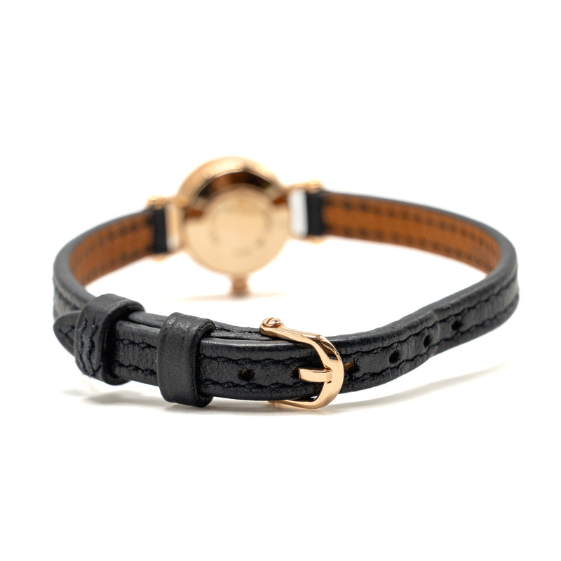 Hermes Faubourg Watch, mini Model, 15mm Rose Gold/Diamond with Black Calfskin Strap