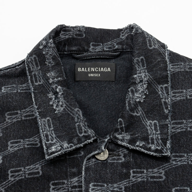 Balenciaga size XS oversized logo-print denim jacket black