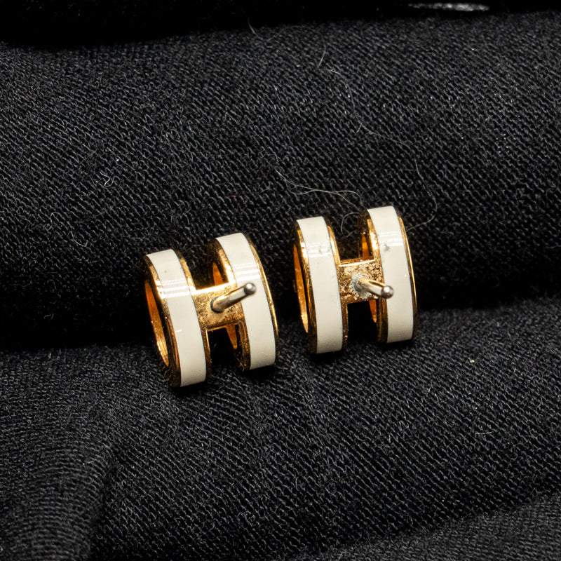 Hermes Mini Pop H Earrings blanc GHW