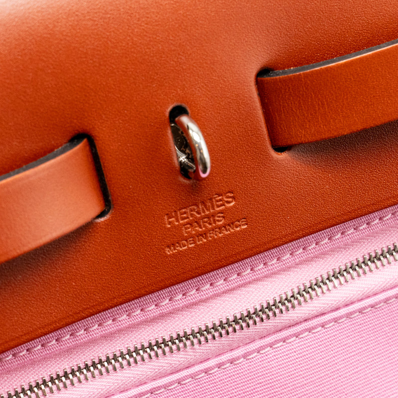 Hermes Herbag 31 Zip Bag Canvas/Hunter Leather Pink/Cuivre SHW Stamp Y