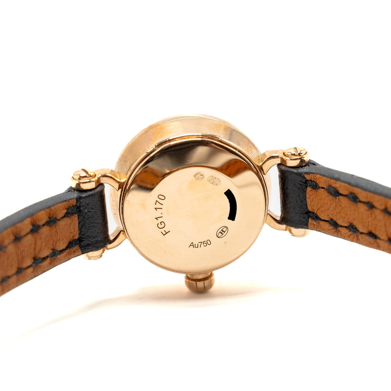 Hermes Faubourg Watch, mini Model, 15mm Rose Gold/Diamond with Black Calfskin Strap