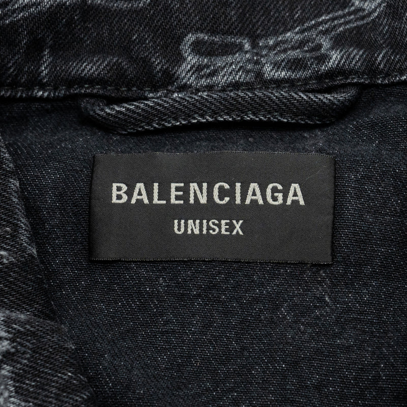 Balenciaga size XS oversized logo-print denim jacket black