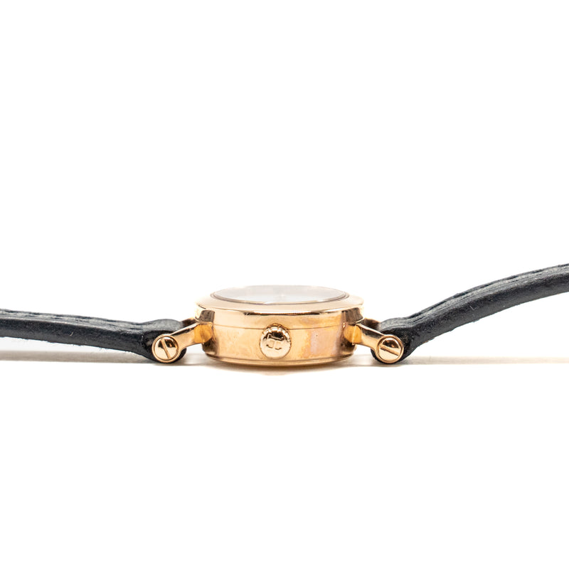 Hermes Faubourg Watch, mini Model, 15mm Rose Gold/Diamond with Black Calfskin Strap