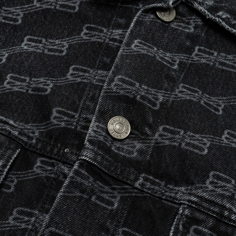 Balenciaga size XS oversized logo-print denim jacket black