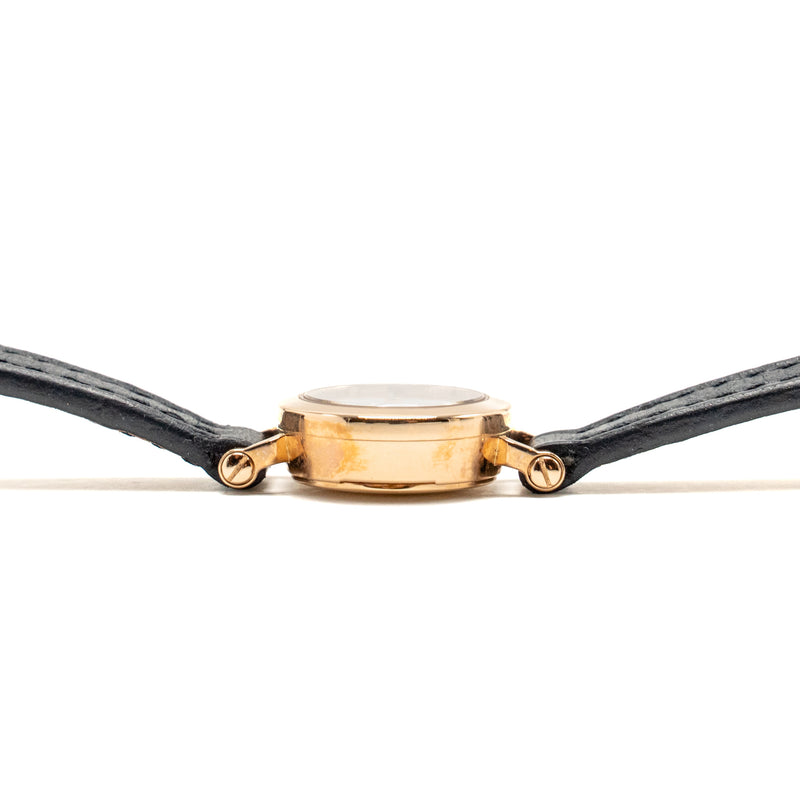 Hermes Faubourg Watch, mini Model, 15mm Rose Gold/Diamond with Black Calfskin Strap