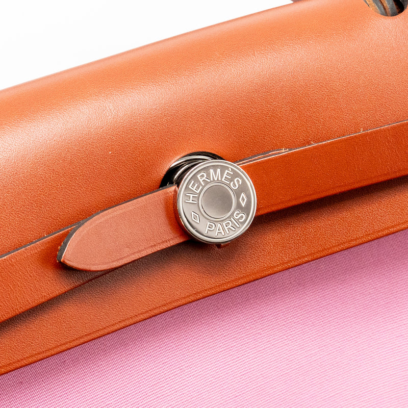 Hermes Herbag 31 Zip Bag Canvas/Hunter Leather Pink/Cuivre SHW Stamp Y