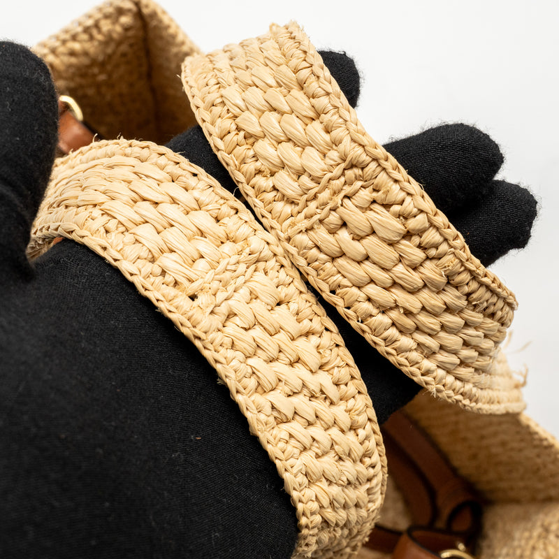 Loewe Small Font Tote Bag Raffia/Calfskin Natural GHW