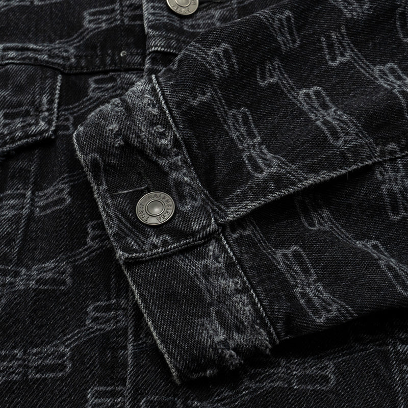 Balenciaga size XS oversized logo-print denim jacket black