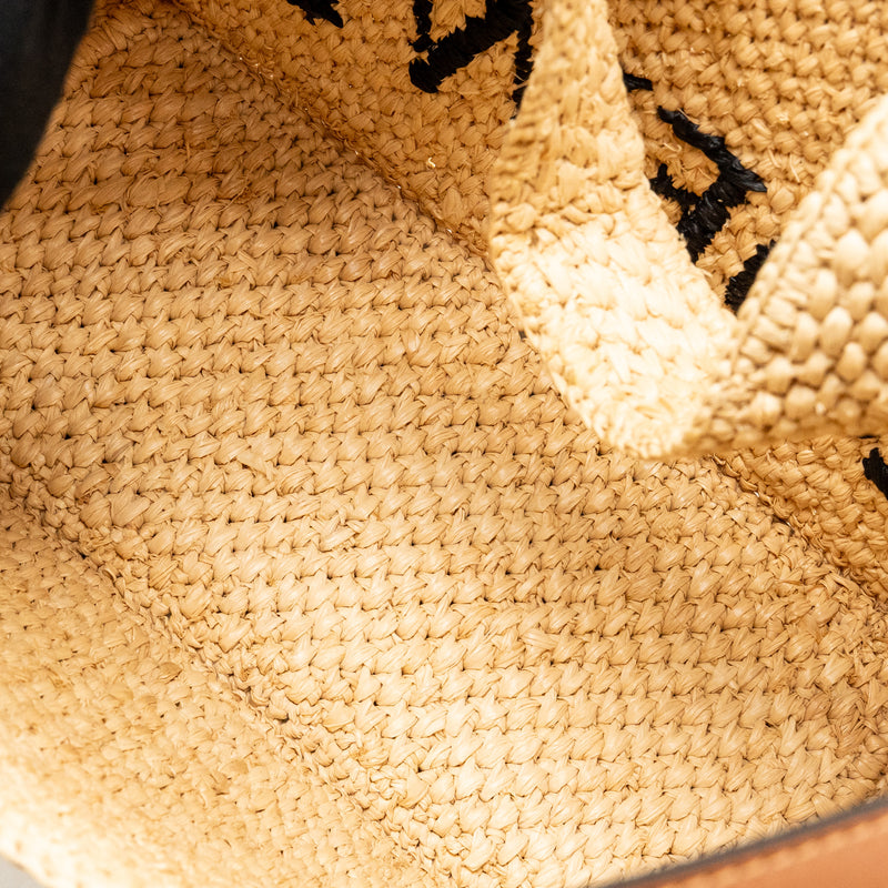 Loewe Small Font Tote Bag Raffia/Calfskin Natural GHW