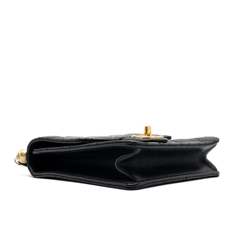 Chanel Square Pearl Flap Bag Lambskin Black Brushed GHW