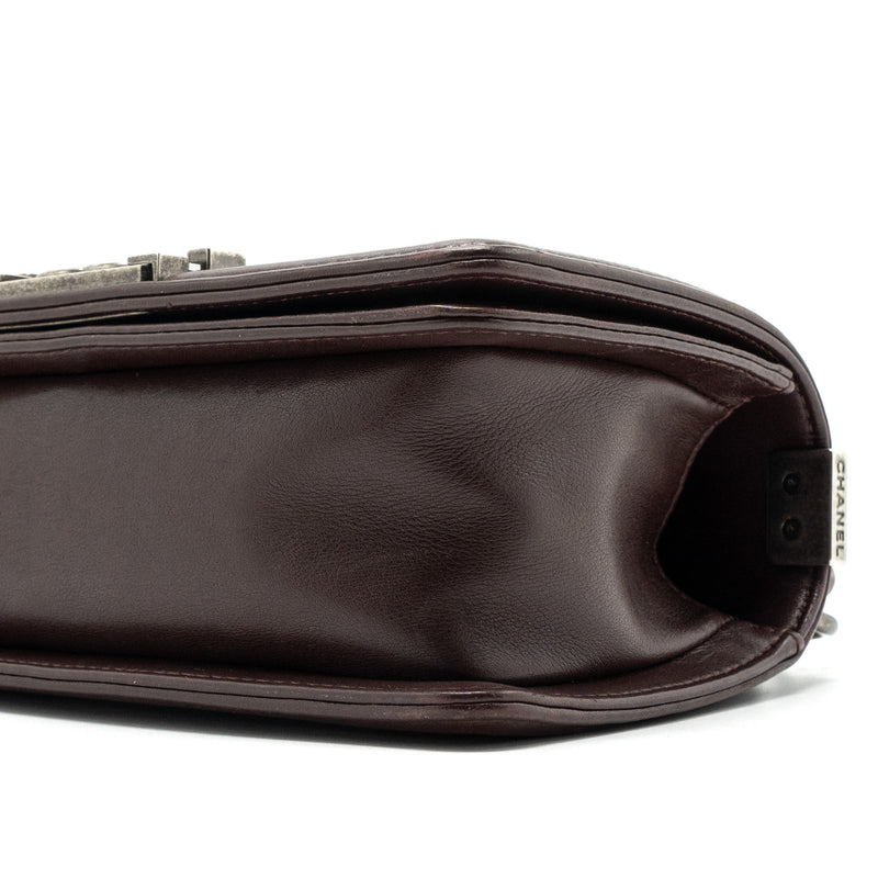 Chanel Chevron Small Boy Bag Lambskin BURGUNDY RUTHENIUM HARDWARE