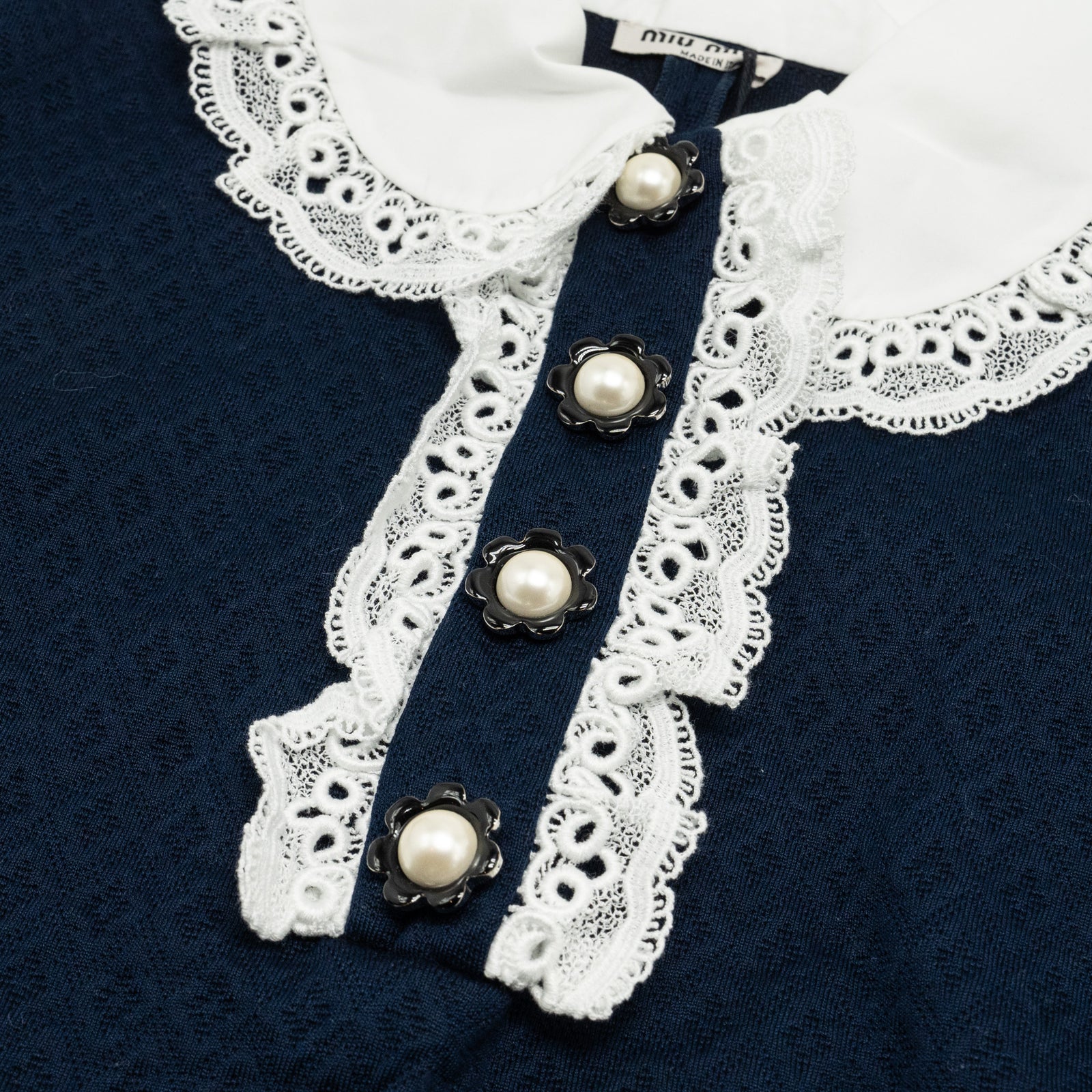 MIU MIU Size XS Lace Collar Jacquard Dress With Pearl Cotton