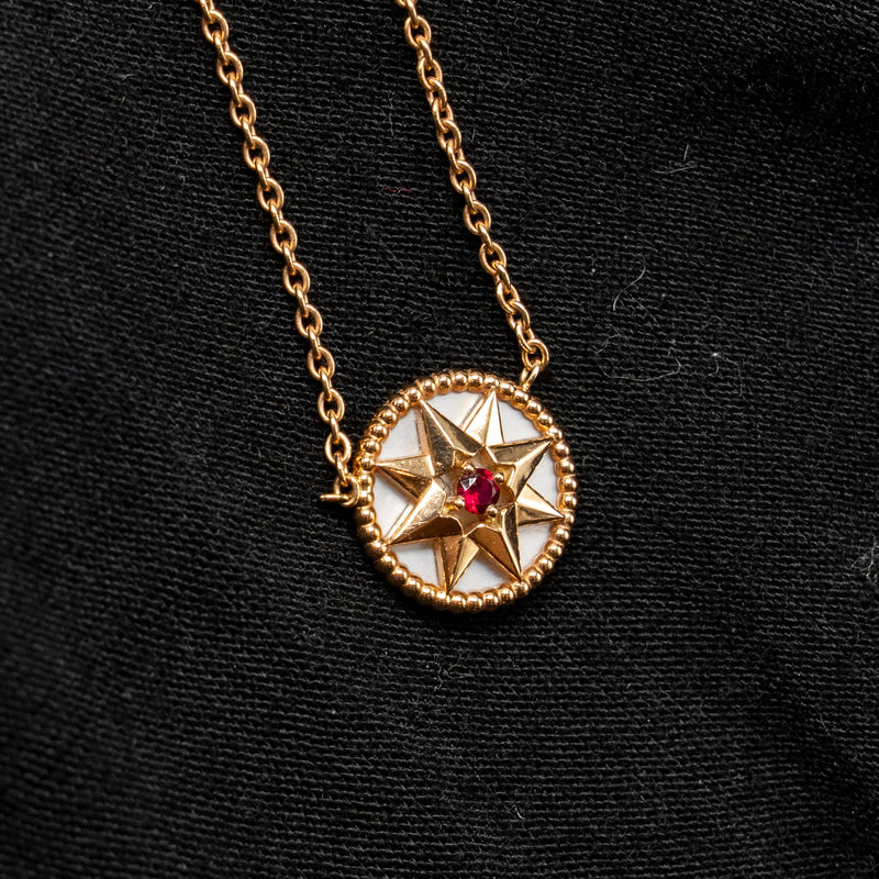 Dior Rose Des Vents Necklace Mother of Pearl/Ruby Rose Gold