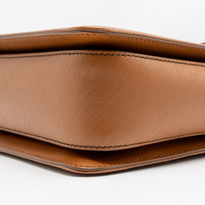 Salvatore Ferragamo Top Handle Gancini Bag Calfskin Tan GHW