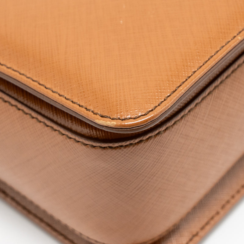 Salvatore Ferragamo Top Handle Gancini Bag Calfskin Tan GHW