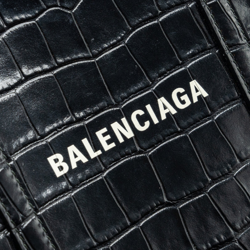 Balenciaga XXS Everyday Tote Bag Croc-Embossed Calfskin Black SHW