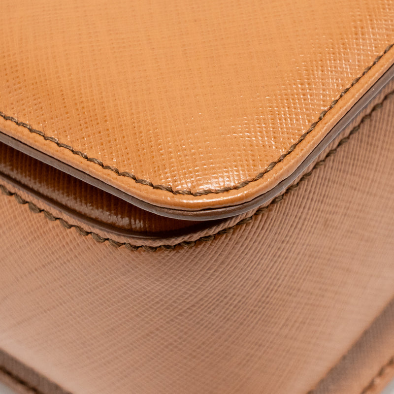 Salvatore Ferragamo Top Handle Gancini Bag Calfskin Tan GHW