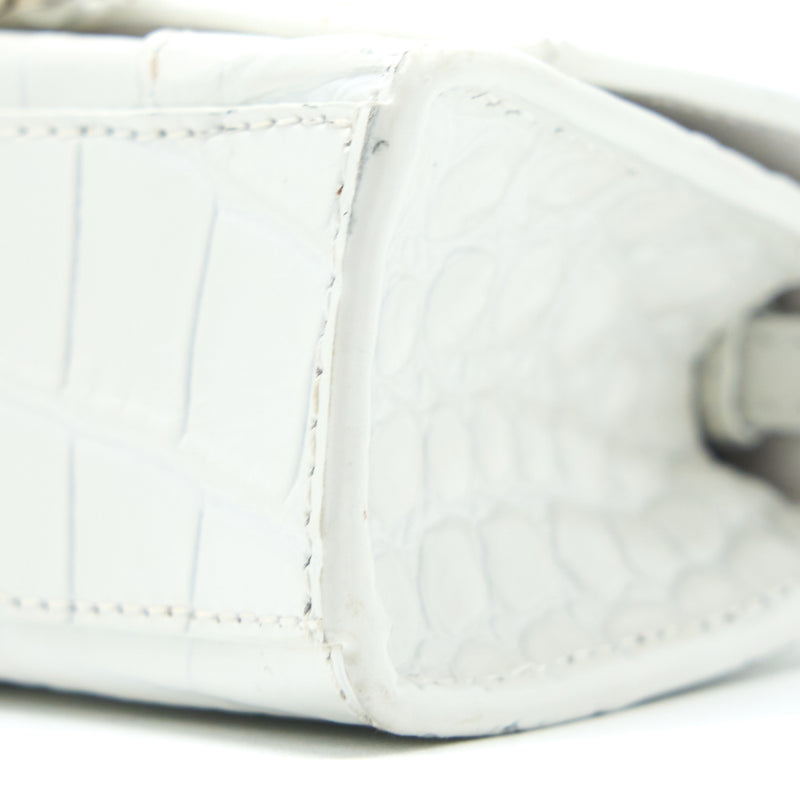 Balenciaga Mini Hourglass Bag Croc Embossed Calfskin White SHW